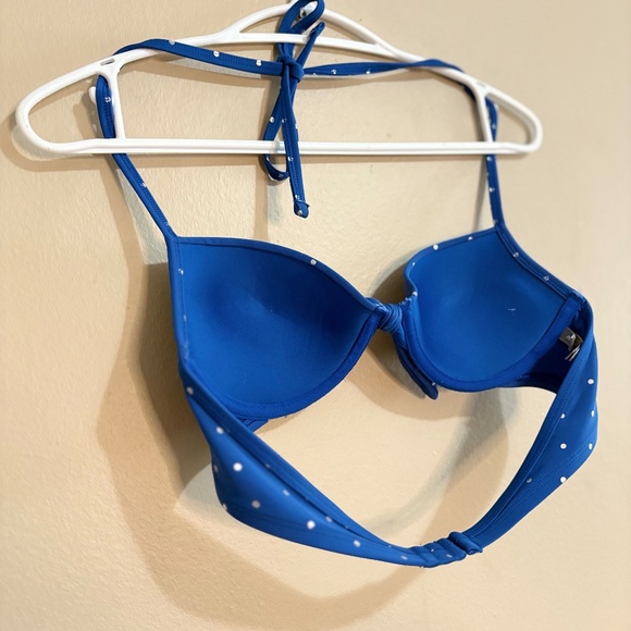 Aerie 34B Vibrant Blue & Silver Polkadot Push Up Halter Bikini Top - Picture 10 of 13
